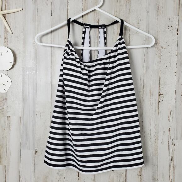 Kona Sol Striped Casaul Everyday Swim Top Size Medium Women Black White - Picture 1 of 12